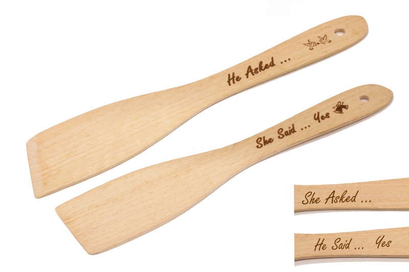 Personalised Wooden Engagement Wedding Spatula - 'He Asked ..  She Said Yes'